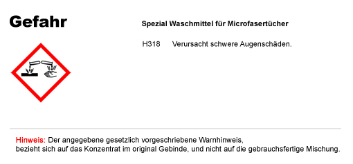 Spezial Waschmittel für Microfaser-Poliertücher CLP/GHS Verordnung